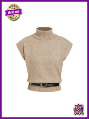 Fuzzy Turtleneck Sweater Vest Sleeveless Knit Pullover Top